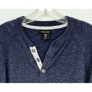 Porter & Ash Henley Sweater Mens Size M Blue Long Sleeve Casual Preppy